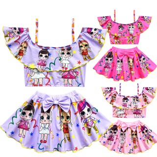 Cute LOL Kids Girls Dress Swimwear Swimsuit Beach Wear Tops+Dress Outfits set