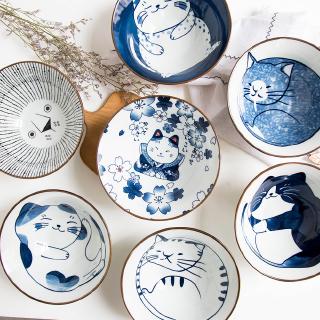 Creative Japanese Style and Wind Hand-painted Japanese Tableware Cat Water Drop Rice Bowl Noodle Bowl Saucer Dis