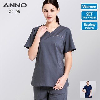 ANNO Cotton Medical Scrubs Set Surgery Body Nurse Uniform Women Slim fit Fashion Nursing Dress Beauty Salon Wear