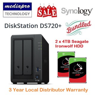 Synology DS720+ 2-Bay NAS & 2 x 4TB IronWolf Seagate HDD - DiskStation - 3 Years Local Distributor Warranty