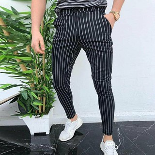 【Boutique Clothing】Fashion Slim Fit Stripe Business Formal Office Skinny Long Straight Joggers Sweat Casual Pants Birthday Gifts For Men