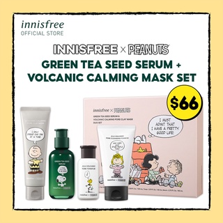 (Exclusive Pre-launch) innisfree X Peanuts Green Tea Seed Serum & Volcanic Calming Mask Duo Set