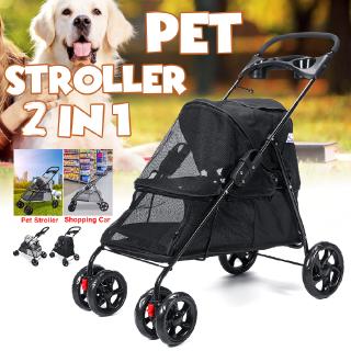 2 In 1 Pet Dog Cat Stroller Foldable Teddy 4 Wheels Carrier Outdoor Travel Cart