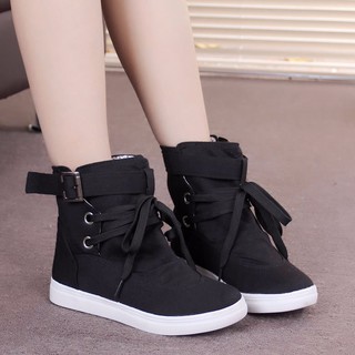 Korean Style Women Canvas Ankle Boots Lace Up Fashionable Boots