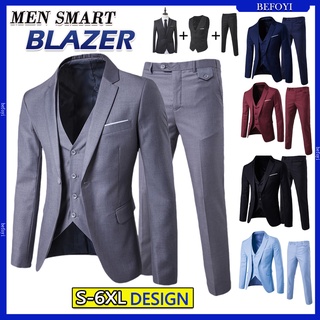 3-Piece Set Men Blazer Set Suit Formal Business Wedding Office Outerwear Slack Pants Jacket Tuxedo Sut lelaki