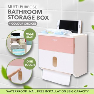 Multi-Purpose Bathroom Storage Box / Minimalist Design / Nail Free Installation Easy to Install