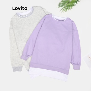 Lovito Casual Plain 2 In 1 Basic Sweatshirts L07983 (Gray/Purple)