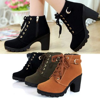 【popular searches❤】🌷 High Top Heel Lace Up Ankle Boots Suede Shoes (1)