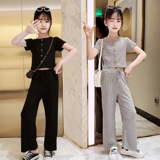"Girls Outfits" girls summer Outfits fashionable net red children's clothing children's children's children's children's short sleeve wide leg pants two-piece set