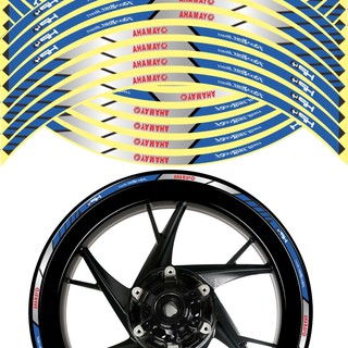 16PCS 17/18 inch Motorcycle Reflective Rim Wheel Decals Wheel hub Stickers For YAMAHA (Blue+Silver)