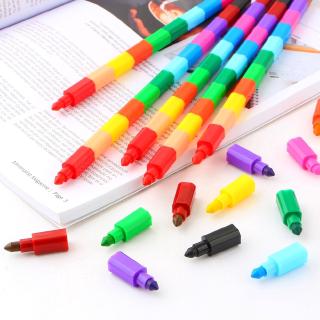 2Pcs 12 colors Building Blocks Crayon Pens Kids Painting Pen Drawing Art