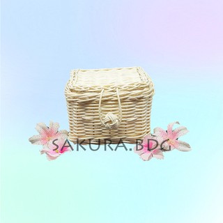 K90Xs - Rattan Basket Lid Small Box XS 14x14x10 cm Plywood Base hampers parcel snack Fruit Gift