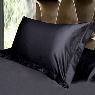 2pcs 100% Satin Silk Pillow Cases sofa Cushion Covers Housewife Grey Black Plain