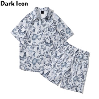 Dark Icon White Butterfly Full Print Vacation Beach Shirts and Shorts Men Summer Fashion Men's Sets