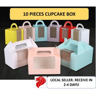 [SG SELLER] 10 PIECES Cupcake box with holder cup cake box cake box Kraft box Marble box cake box brownie box cookie box