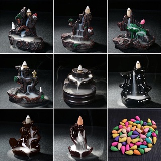 SPMH Creative Reflux Aroma Ceramic Incense Burner Waterfall Backflow Censer Cones Buddhist Home Decoration (1)