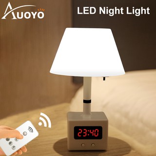 Auoyo Table Lamp Rechargeable Table Light Remote Control LED Night Light with Clock 10 Level Brightness Desk Lamp with USB Charging for Reading Working Studying