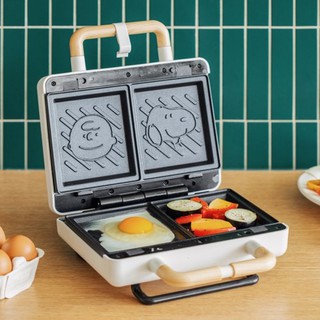 PEANUTS Snoopy & Charlie Brown Character Shape Retro 2 Slice Waffle Maker / Sandwich Brunch Bread Toaster Cooker