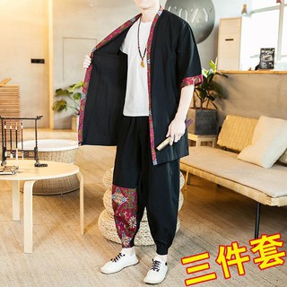 ☒Chinese style suit men s summer loose cardigan Hanfu retro trend Buddhist Tang Taoist robes Zen clothes