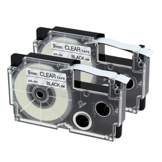 2pcs 9mm XR9X Casio label tape black on clear label maker