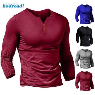 Men Tops Solid Slim fit Casual Pullover Muscle tee Sweatshirt Gym Autumn Men Long sleeve Button V-neck Fashion