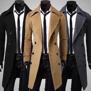 Man slim Style Trench coat winter long jacket Double Breasted overcoat