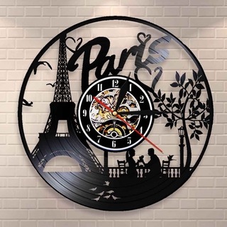 Paris Eiffel Tower Wall Decor France Skyline Vinyl Record Wall Clock Paris City of Love Tourist Gift Living Room Wall Clock