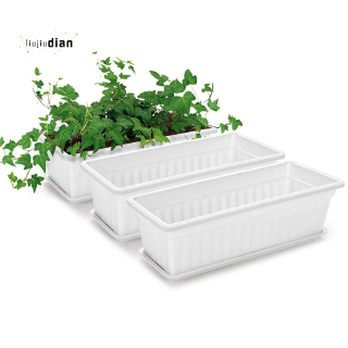 ★★★★★3 Packs 17 Inches White Flower Window Box Plastic Vegetable Planters, for Windowsill, Patio, Garden, Home Decor, Porch