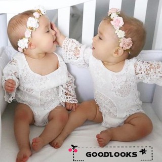 Lace white hollow romper Newborn Baby Girls ruffles Sleeve Clothes Romper