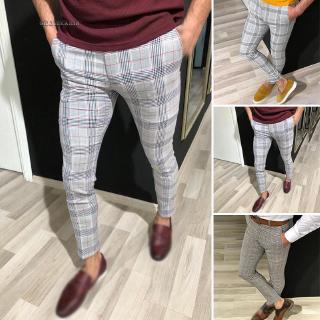 Male Pants Trousers Zipper Bottoms Pants Plaid Trousers Formal Business