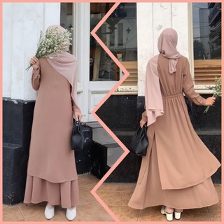 One Set Skirt + Tunic Muslim Women Jumbo Plain Latest Premium Wolfis Material 2022 Present Ld 110cm Cheap Teenager Suit Fit To Xl Set Long Skirt And Wrinkle Back