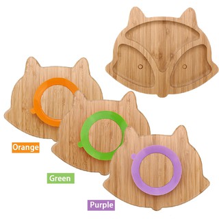Natural Bamboo Wooden Toddler Cub Suction Baby Plate Stay Put Feeding Food