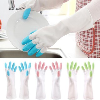 XPM_1 Pair Housework Dish Washing Up Cleaning Waterproof Stretchy Long Sleeve Gloves