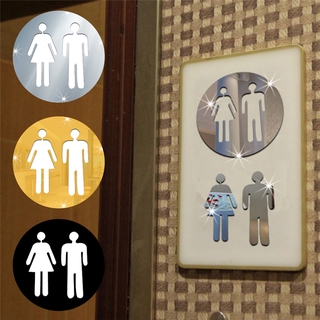 [NE]3D Acrylic Bathroom Mirror Stickers Toilet Sign Mirror Wall Sticker Home Hotel Washroom Door Sign Mirror Sticker