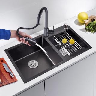 💥Buy 1 🆓 8💥 750*410mm Topmount Kitchen Sink Handmade Stainless Steel Undermount Sink, Black