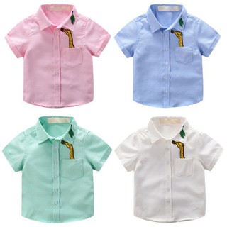 Summer Children Boy Cartoon Cotton Polo Shirt Short Sleeve Button Down Lapel Top
