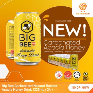 [INSTOCKS] Big Bee Carbonated Natural Borneo Acacia Honey Drink (325ml x 24 ) [HALAL/Healthier Choice]