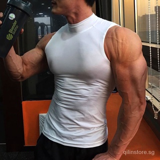 Fitness vest Bodybuilding Tank Tops Muscle Singlets Sleeveless SMuscle Men Workout Training Clothes Brothers Solid Color Breathable Bottoming Exercise SleevelessTT-shirt Turtleneck Stretch Quick-Dry Vest