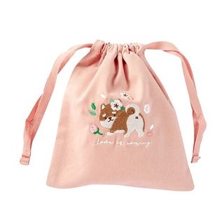 [ARTBOX OFFICIAL] Korean Fashion SHIBA Inu String Pouch Bag Case Pink Embroidery Flower Best Christmas Gift