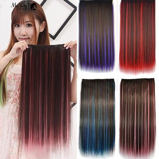 Mixed Color Clip in Straight Long Hair Extension Party Women Hairpiece