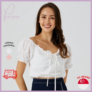 Purpur Camilia Eyelet Embroidery Top Ivory