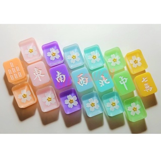 READY STOCK Lil Touch 25mm Mini RESIN MAHJONG Macaron Flower Travel 4 Players Mahjong Set 滴胶四人麻将 *WITH FREE GIFT*