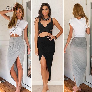 GA_Women's Sexy Ruffles Décor Asymmetrical High Waist Maxi Skirt Bodycon