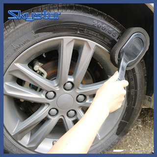 skystar Tire Shine Applicator Arc Design Wear-resistant Sponge Car Tire Cleaning Brush with Long Handle for Car Tire