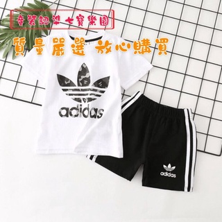Summer new men's and women's middle and small children's Korean printed baby suit trendy children's pure cotton two piece children's suit Adidas clover children's suit