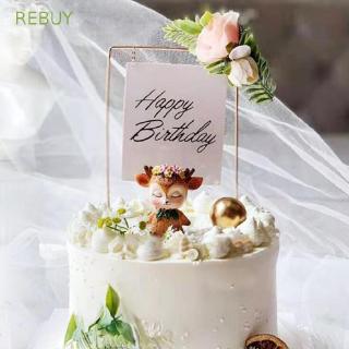 REBUY Wedding Happy Birthday Artificial Flowers Party Supplies Cake Topper