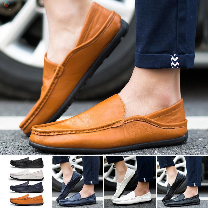 Soft Sole PU Leather Leisure Summer Boat Black Size Driving Casual Slip On Shoes