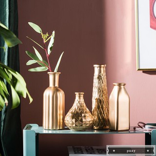 &Nordic INS modern minimalist home living room bedroom golden glass vase table flower arrangement ornament deco