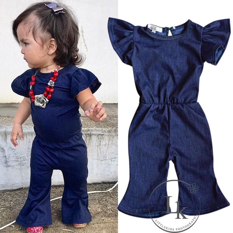 LID-Casual Toddler Girls Denim Romper Jumpsuit Playsuit One Pieces Outfit