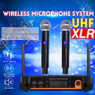 【New】Professional Quiet Microphone System UHF 2Pcs Handheld Mic Karaoke 220V